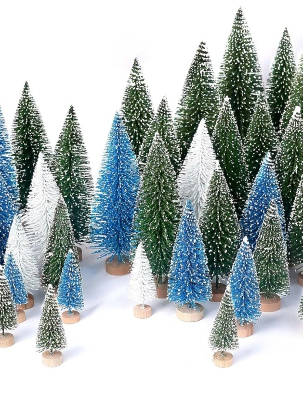 Holiday Bottle Brush Trees Set - Blue, Green & White. 30 Pieces. NEW.
